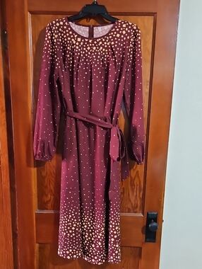 Modlily Deep Red Ombre Belted Long Sleeve Maxi Dress Size L EUC Barely Worn